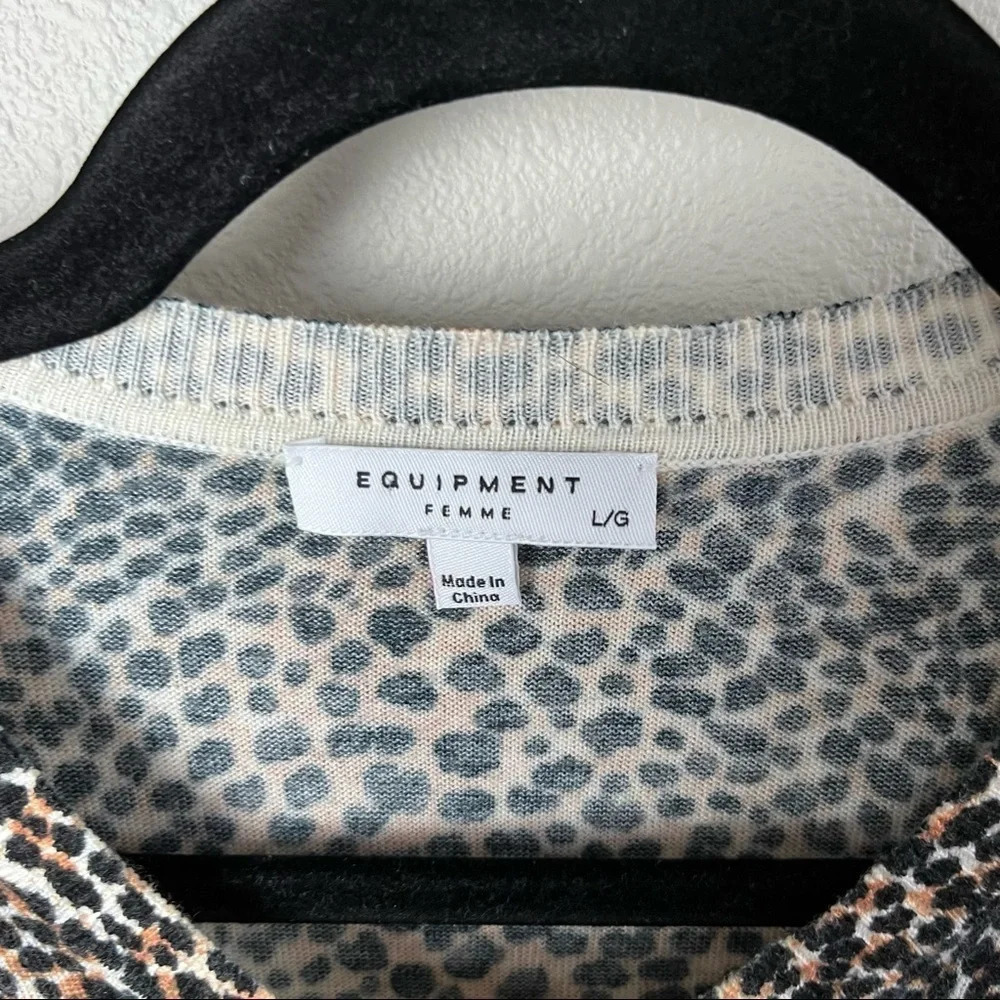 NWOT EQUIPMENT Raydon Leopard Print Wool Sweater Casual Women’s Large - Picture 4 of 12